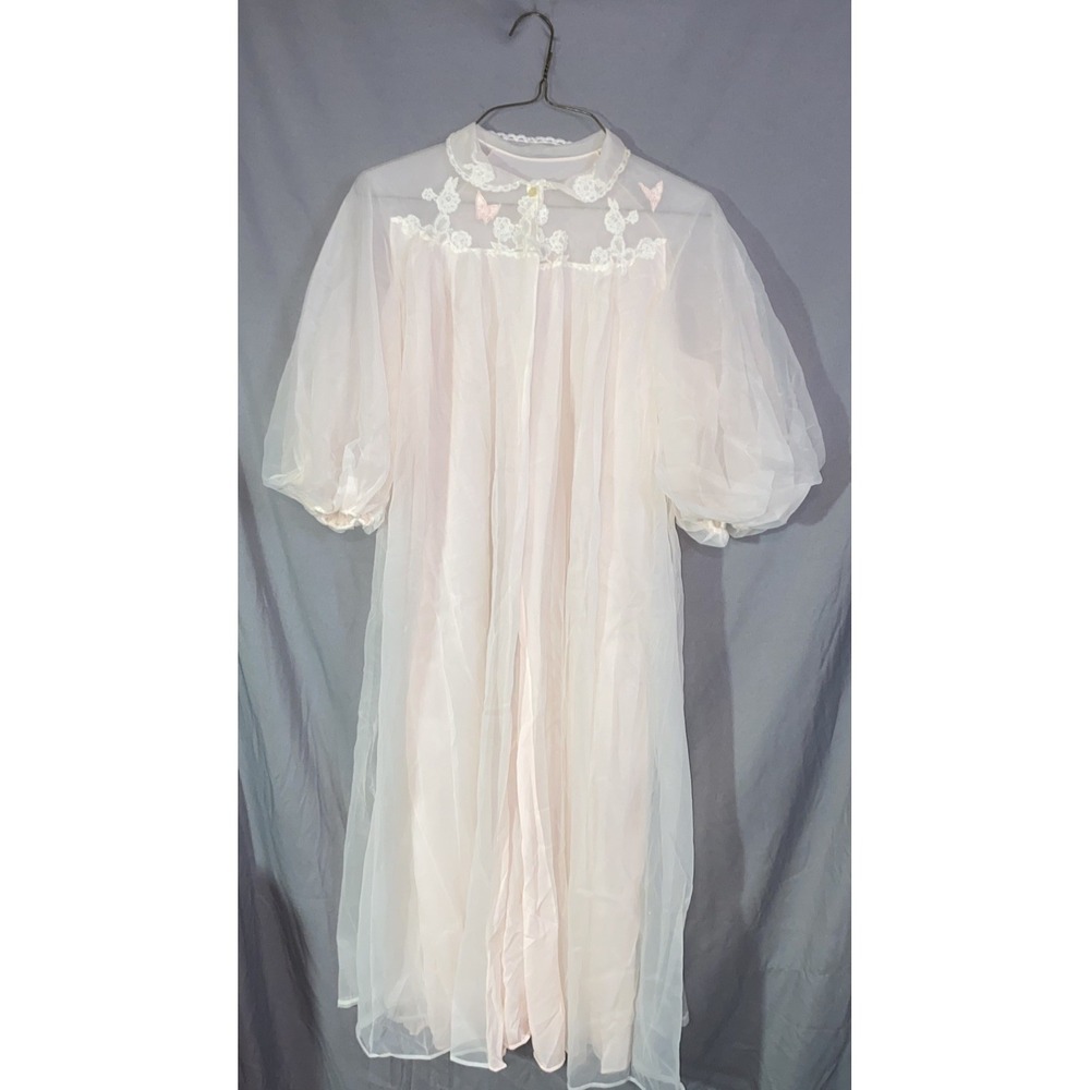 Vintage 1960s Artemis 2 Layer Pink Balloon‎ Sleeves Dressing Gown Size medium